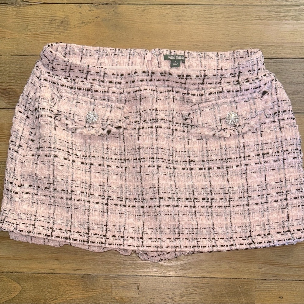 WILD FABLE Tweed Boucle Skort Mini Skirt pink black pattern Clueless Academia - Picture 4 of 15